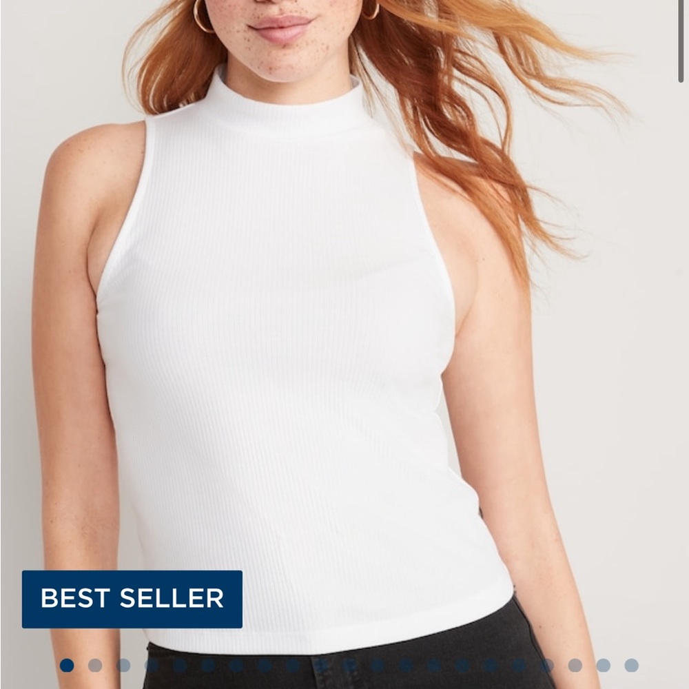 NWT Fitted Rib-Knit Mock-Neck Sleeveless Top